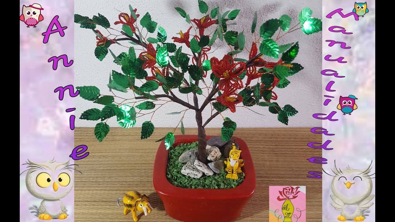 Tutorial: Como hacer un arbolito bonsai con flores de chaquira y alambre ???? #31