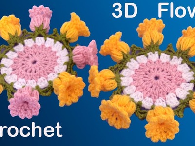Como hacer Flores Tulipanes 3D tejido a crochet para tapete mantel centro de mesa