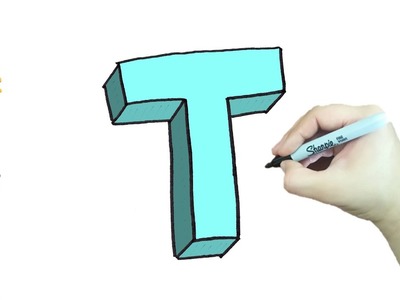 Dibujo de la letra T mayúscula en 3D