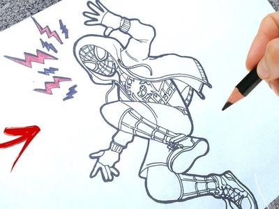 Cómo dibujar spider man, en el spiderverse, dibujo fácil, COMPLETO