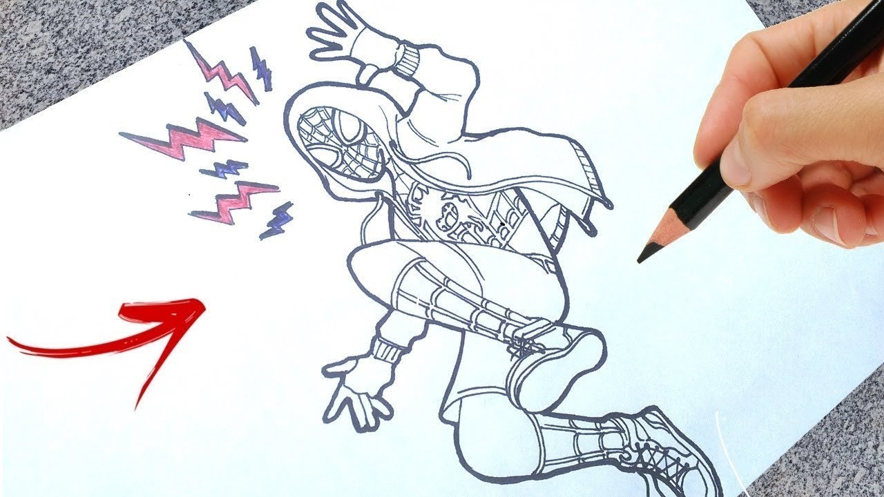 Cómo dibujar spider man, en el spiderverse, dibujo fácil, COMPLETO