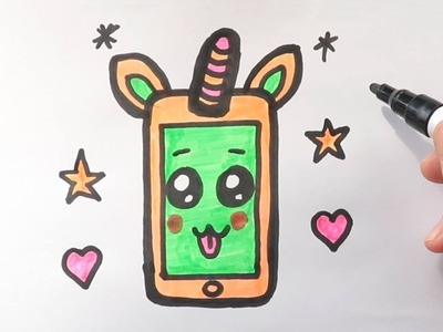 Cómo dibujar un celular unicornio kawaii | Dibujos fáciles y lindos