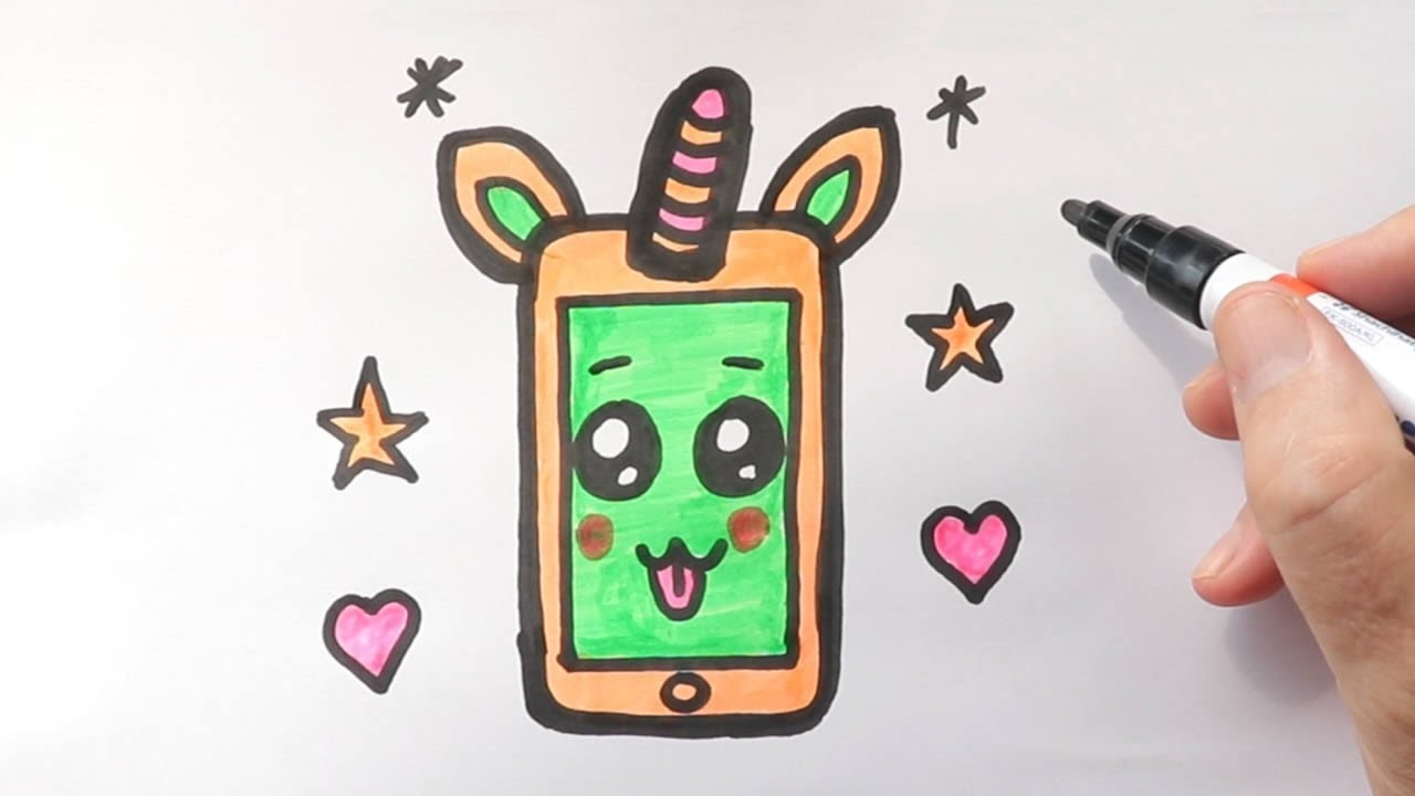 Cómo dibujar un celular unicornio kawaii | Dibujos fáciles y lindos