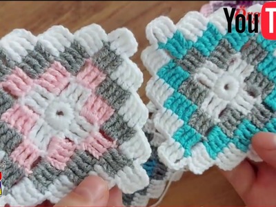 Cómo tejer cuadrado con puntada en diagonal tejido a crochet paso a paso