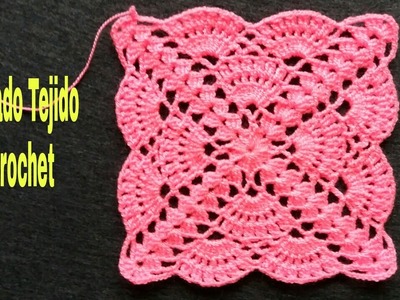 Cuadrado Tejido a Crochet En Puntos Abanicos(Tutorial)Square Crochet _Para Tapete,Cojín,Mantas y Más