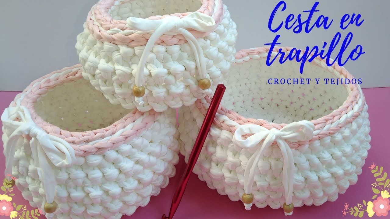 COMO HACER CESTA TEJIDA A CROCHET [ Trapillo] , canasta a crochet fácil y practica