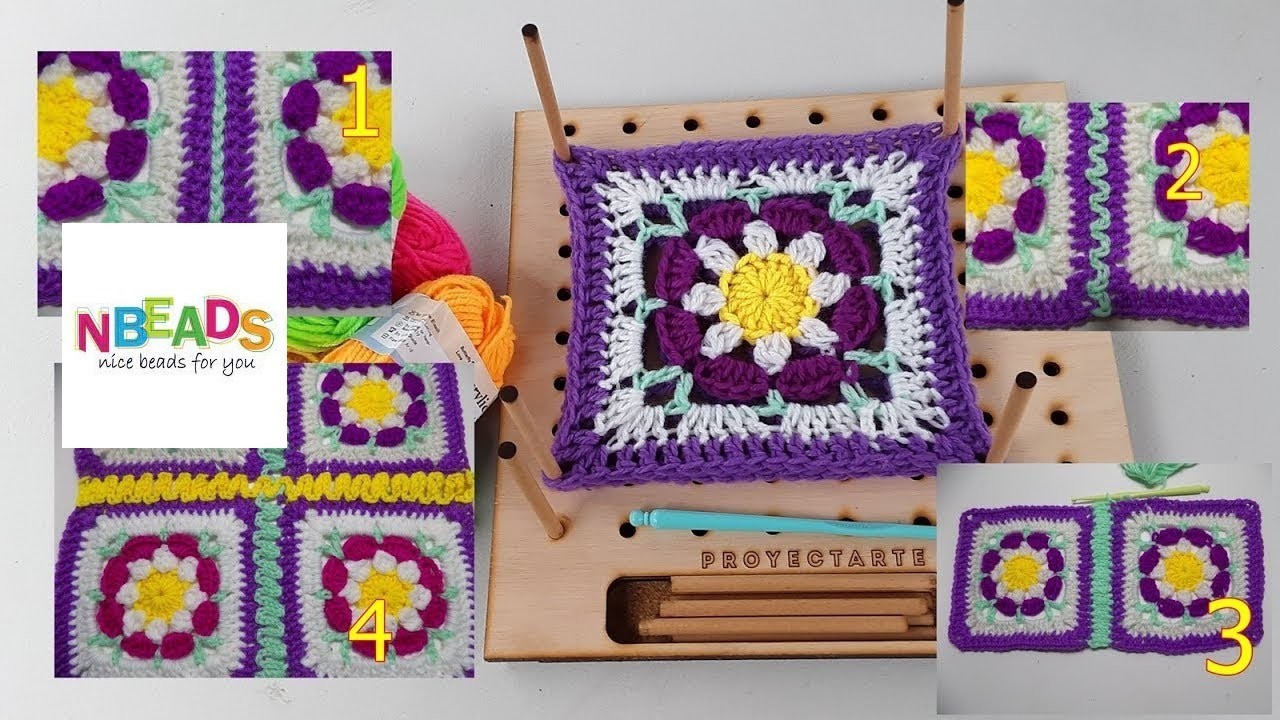 Cómo Unir Granny Square o Cuadrados de Crochet Colaboración Nbeads.com,4 Formas diferentes.