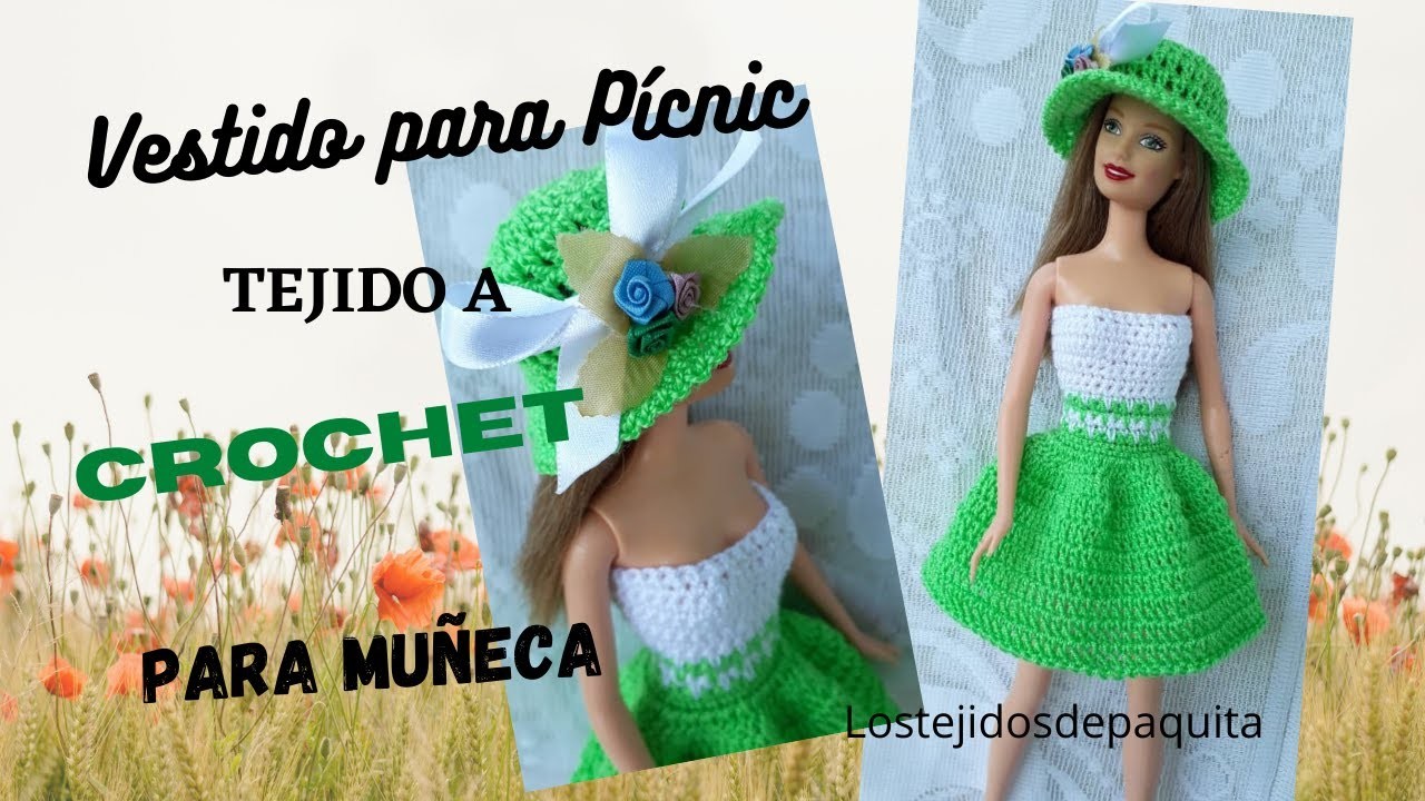 Vestido para Picnic tejido a crochet para muñeca fácil.