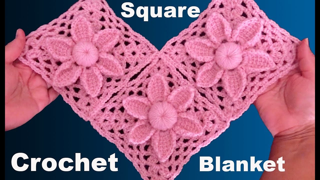 Como hacer Flores a Crochet en cuadrado o cuadro para manta tapete tejido con ganchillo