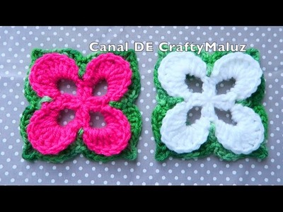 CROCHET TUTORIAL Motivo a crochet Granny Square con flor a crochet Cuadro tejido