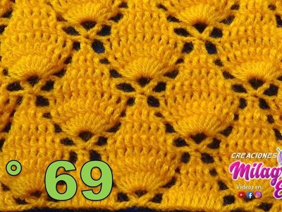 Punto N° 69 tejido a crochet: Punto Hojas en Relieves paso a paso para chales, gorros, mantas