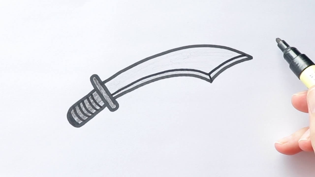 Cómo dibujar una espada curva (cimitarra) | Dibujos fáciles y lindos