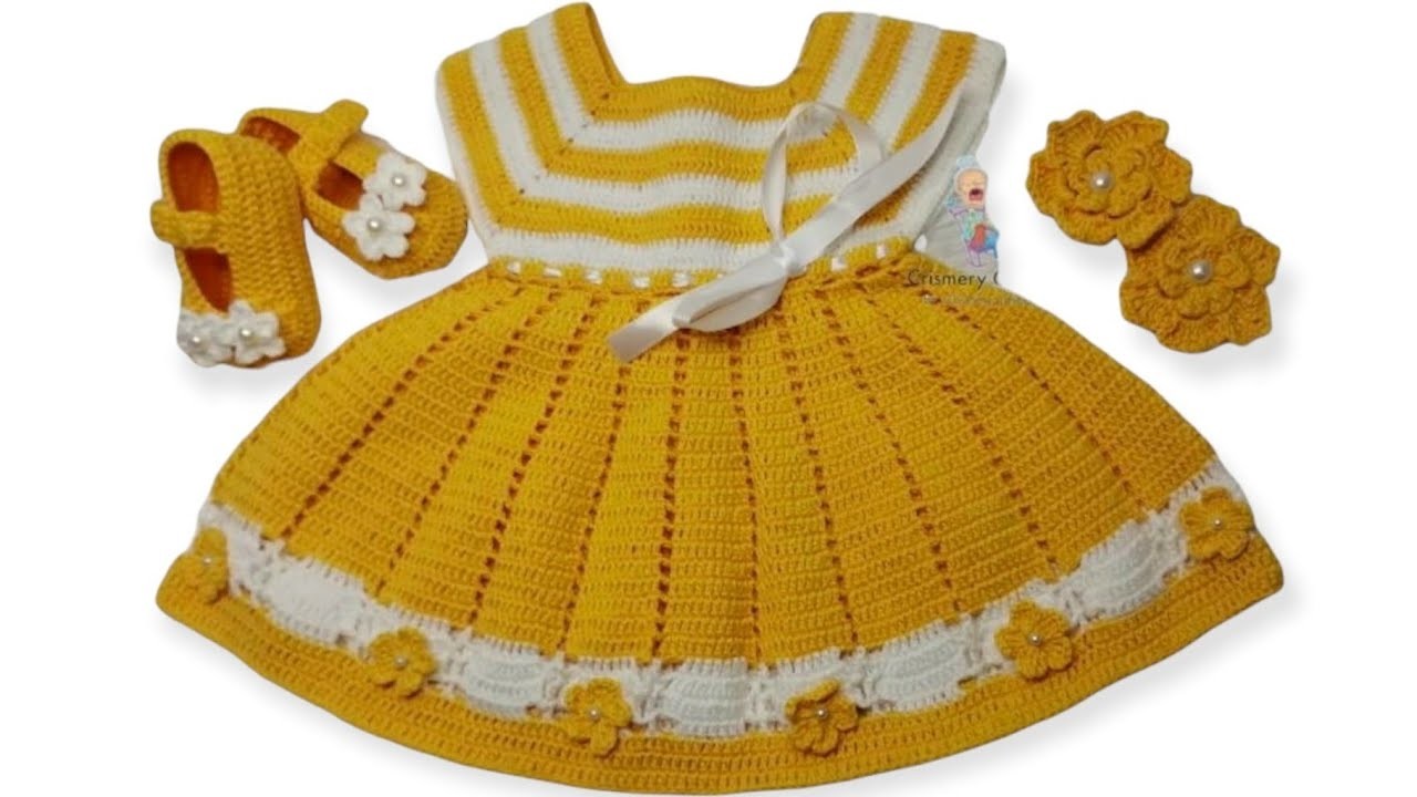 Como hacer vestido para niña a crochet 0 a 3 meses fácil