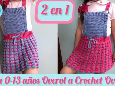 Overol tejido a crochet o ganchillo Reversible.vestido salopet.How to make a crochet bib skirt????????