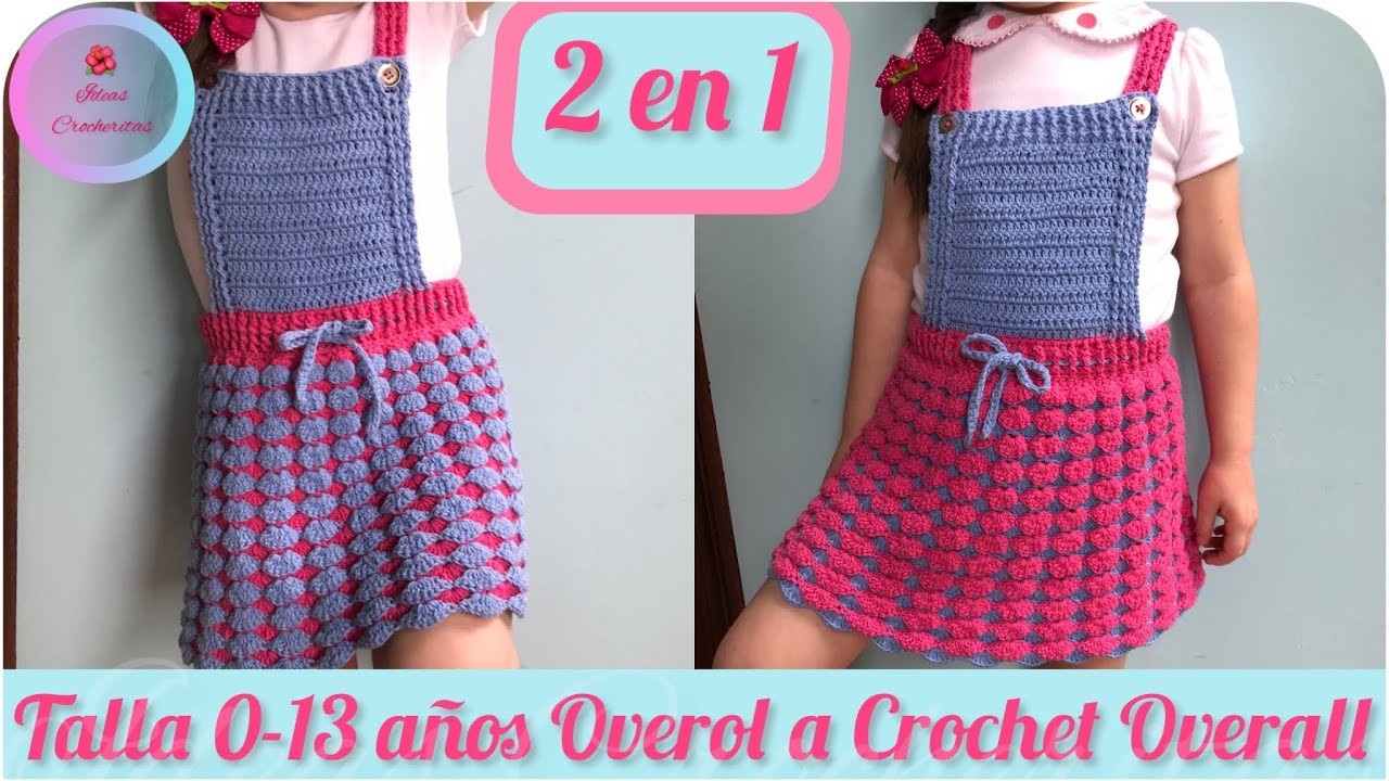 Overol tejido a crochet o ganchillo Reversible.vestido salopet.How to make a crochet bib skirt????????