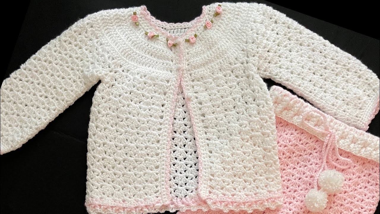Chaquetita o chambrita tejida a crochet paso a paso para niñas de 9 a 12 meses y mas medidas