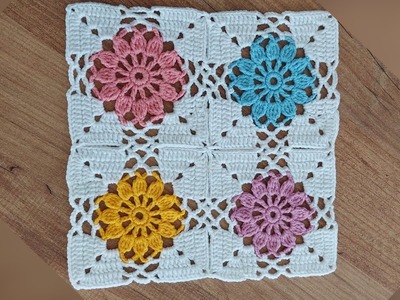 Cómo tejer cuadrado con motivo de flor a crochet paso a paso