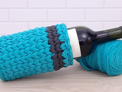 (ESPAÑOL) Porta Botella de Vino. Crochet Trapillo.