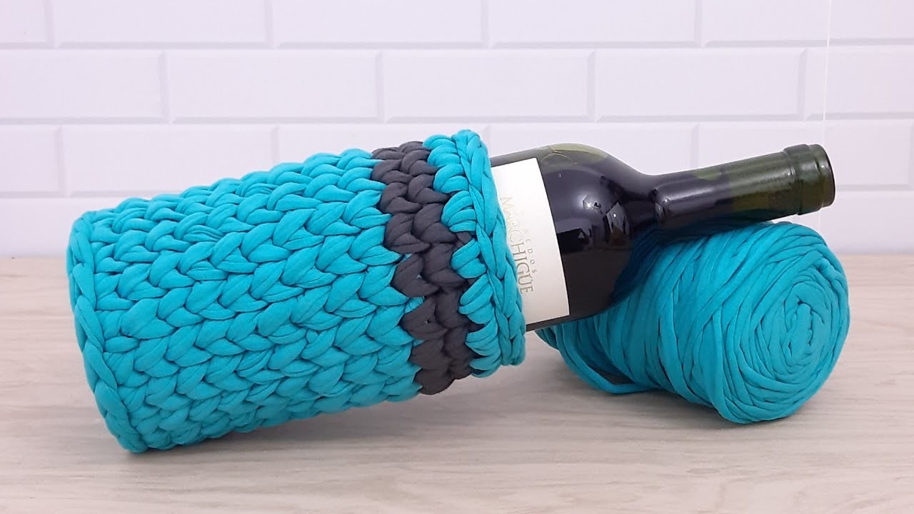 (ESPAÑOL) Porta Botella de Vino. Crochet Trapillo.