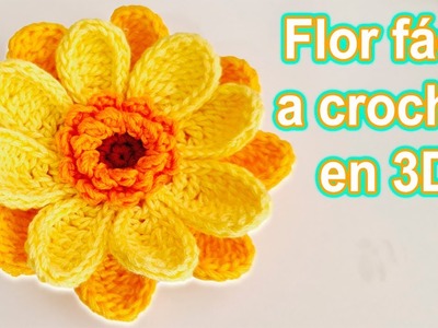 Super fácil Modelo de flor a crochet en 3D | Patrón de hojas en flor a ganchillo