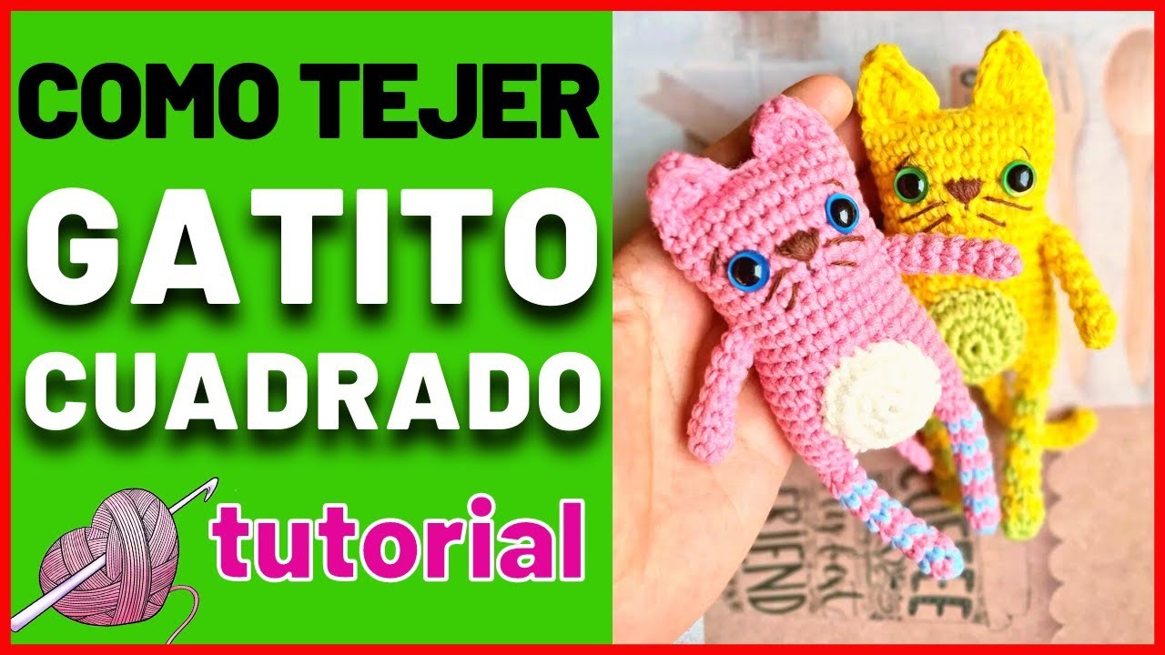 Como tejer un GATO CUADRADADO para llavero a crochet. tutorial paso a paso