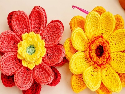 Hermosa flor en 3D tejida a crochet o ganchillo paso a paso fácil y rápido