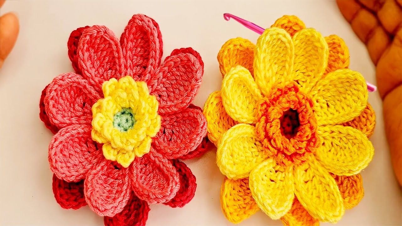 Hermosa flor en 3D tejida a crochet o ganchillo paso a paso fácil y rápido
