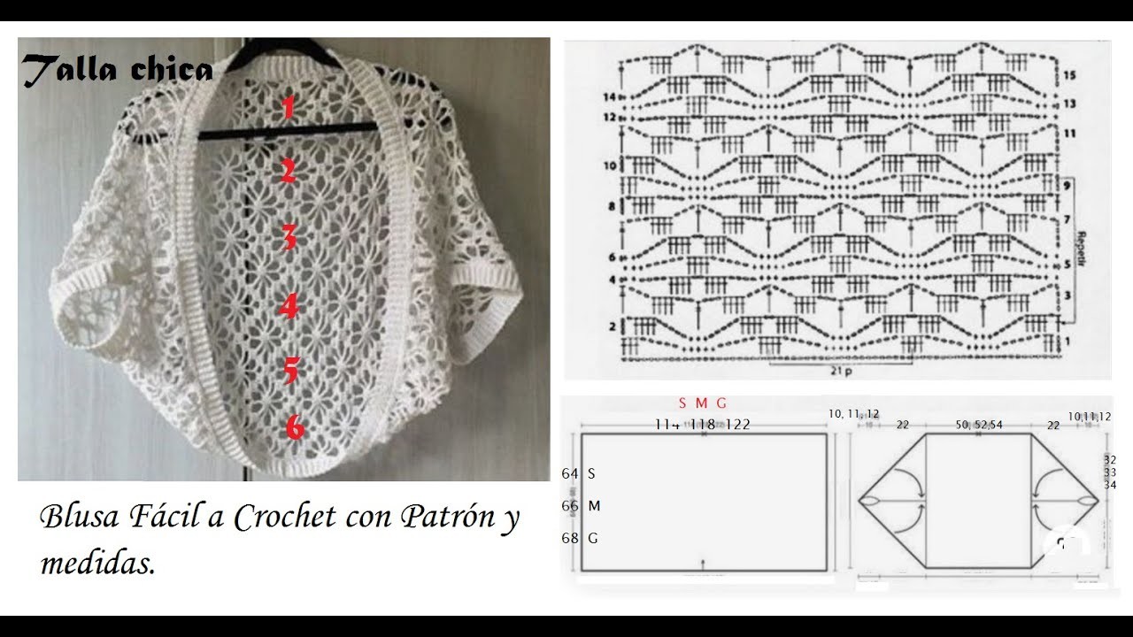 Blusa ROMBOS a crochet con patrón y medidas para tres tallas diferentes