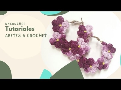 Aretes tipo argollas con flores a crochet. #aretesacrochet