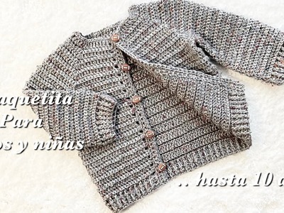 Chaquetita a crochet para niños y niñas paso a paso 1 a 2 años TEJIDOS FÁCIL chambritas o suéter