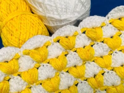 Hermoso punto a crochet en combinación de puntos altos y puntos puff tejido a crochet