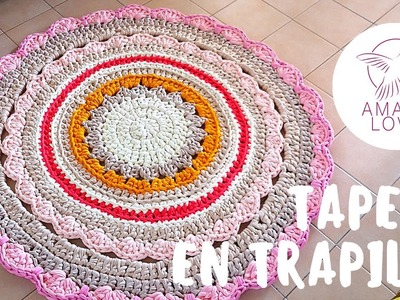 ????Alfombra en #trapillo.Cómo tejer #tapete redondo paso a paso  - #Mandala XXL - Carpeta en trapillo