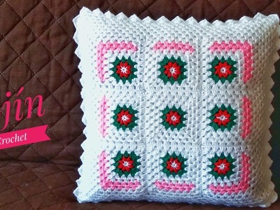 Cojín o Funda Tejido a Crochet (Tutorial paso a paso)tejido granny con aplicaciones de flores.