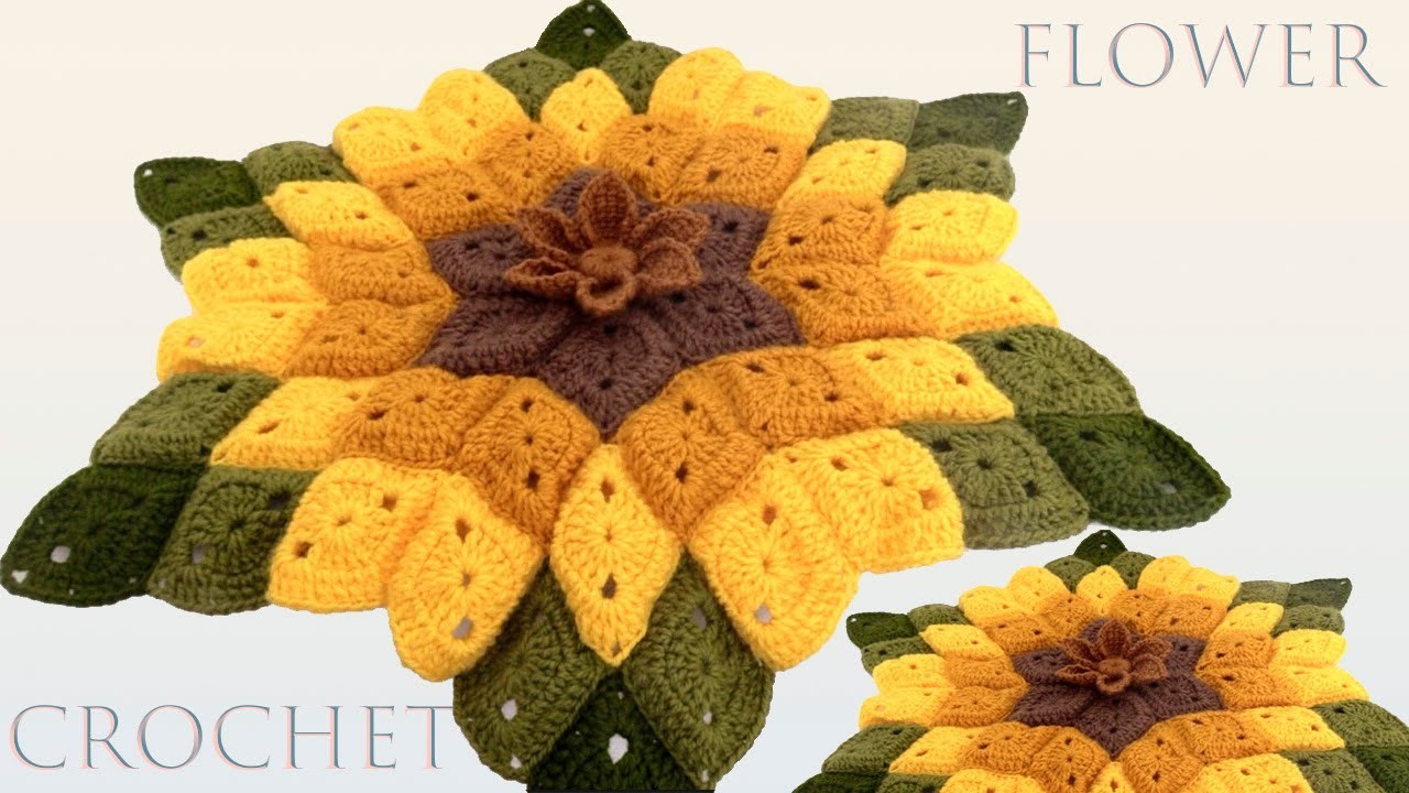 Como hacer flores gigantes 3D girasol a Crochet tejido fácil para centro de mesa