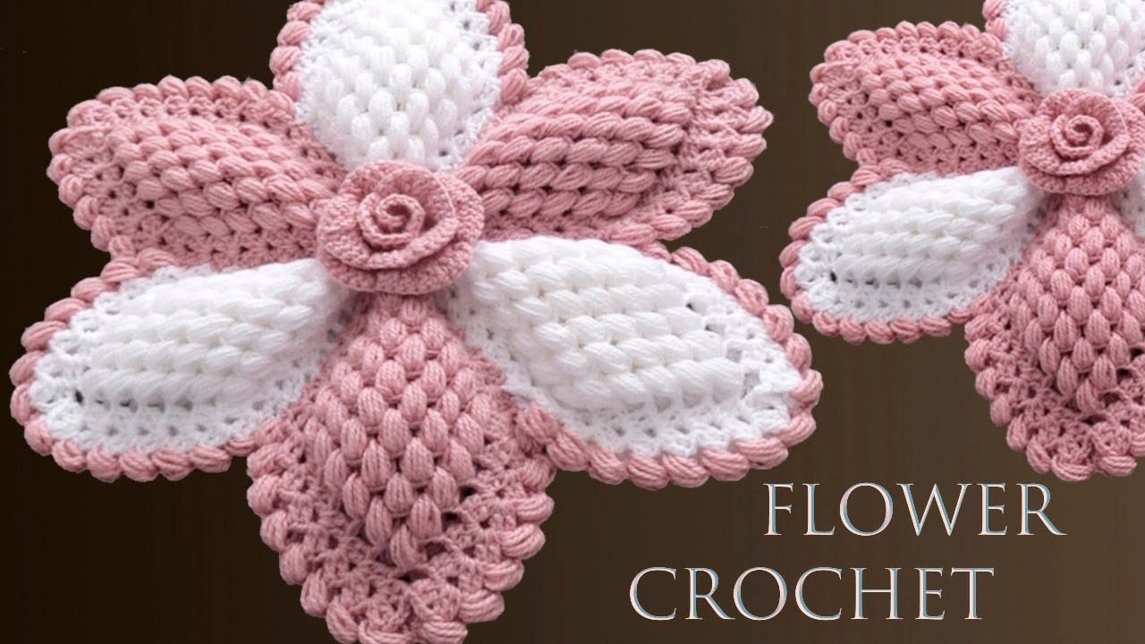 Como hacer flores gigantes con rosa 3D a Crochet para centro de mesa tejido fácil