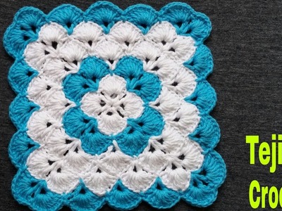Cuadrado a Crochet Muestra #19 (Tutorial)Puntos Abanicos Para Aplicar en Mantas,Cobija,Tapete y más.