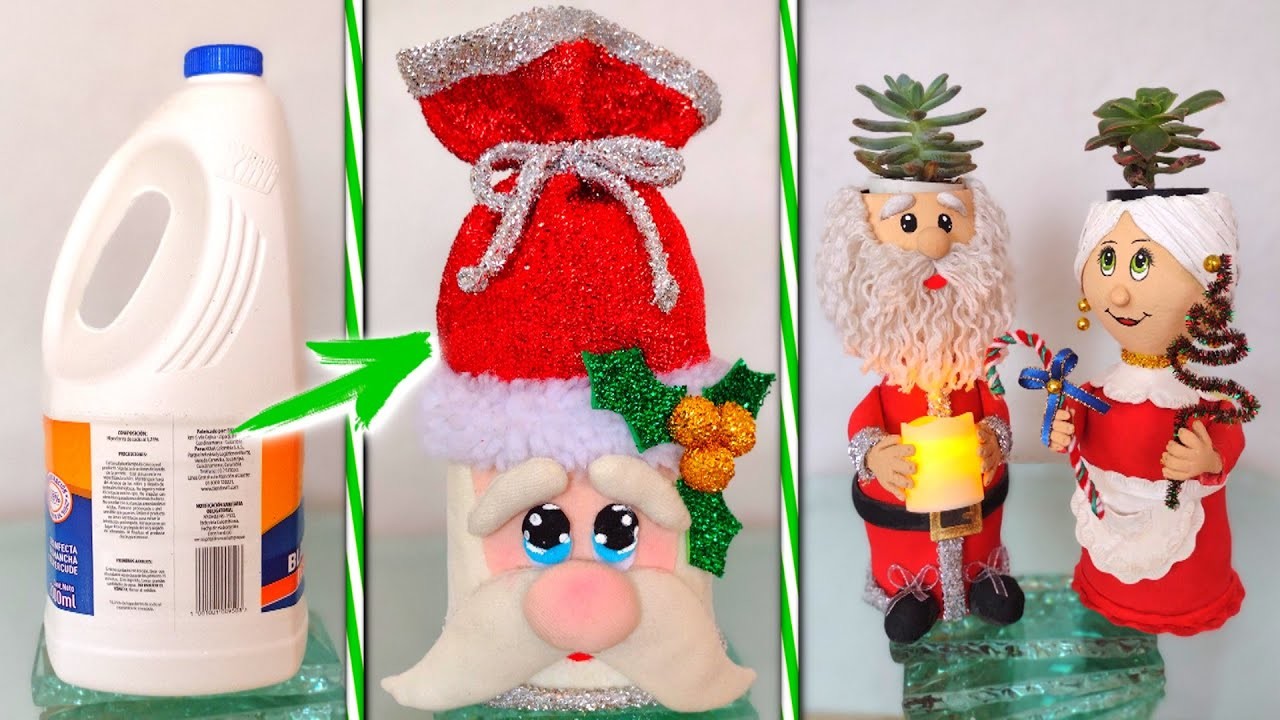 Bolsa de regalo navideña o dulcero con la cara de papa Noel de material reciclado y tela (M. Gratis)