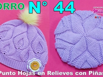 Gorro N° 44 tejido a crochet MODELO 5 en punto Estrella y Hojas en relieves con Piñas paso a paso
