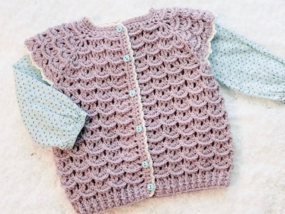 Chaleco o suéter para niñas a crochet paso a paso 9 a 12 meses TEJIDOS FÁCIL varías tallas