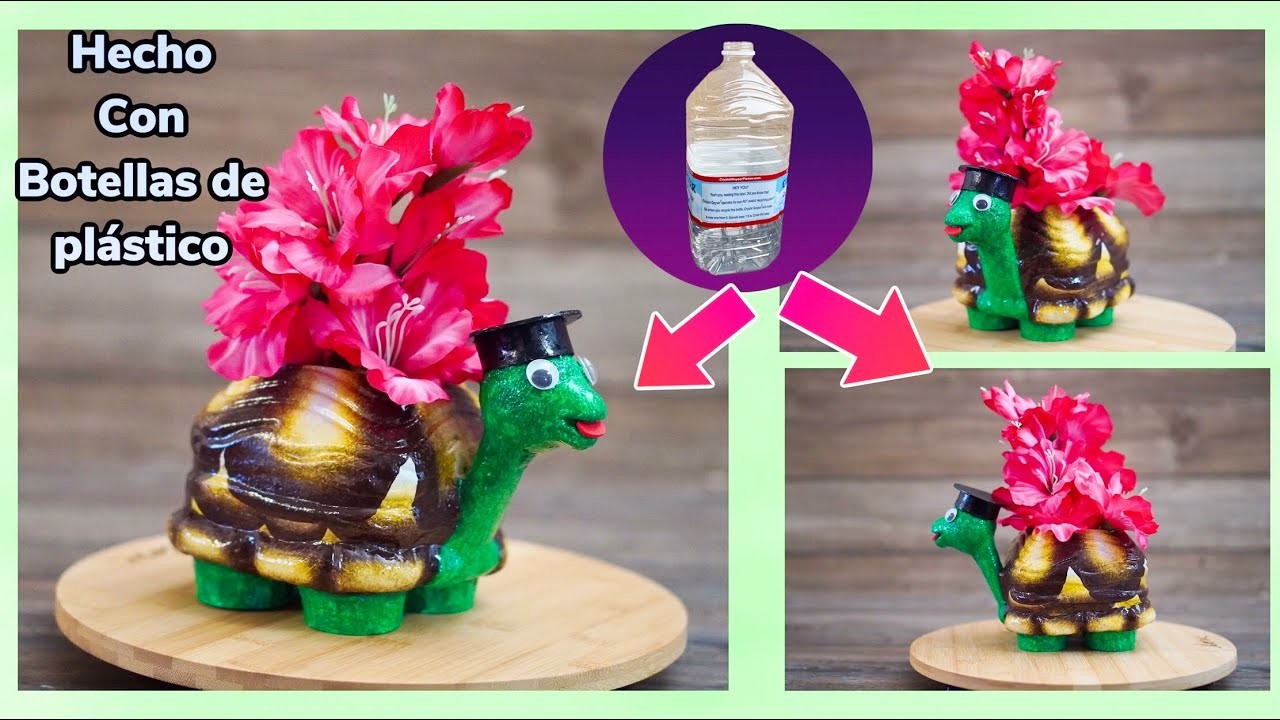 DIY Como hacer una tortuga para macetas con botellas de plástico