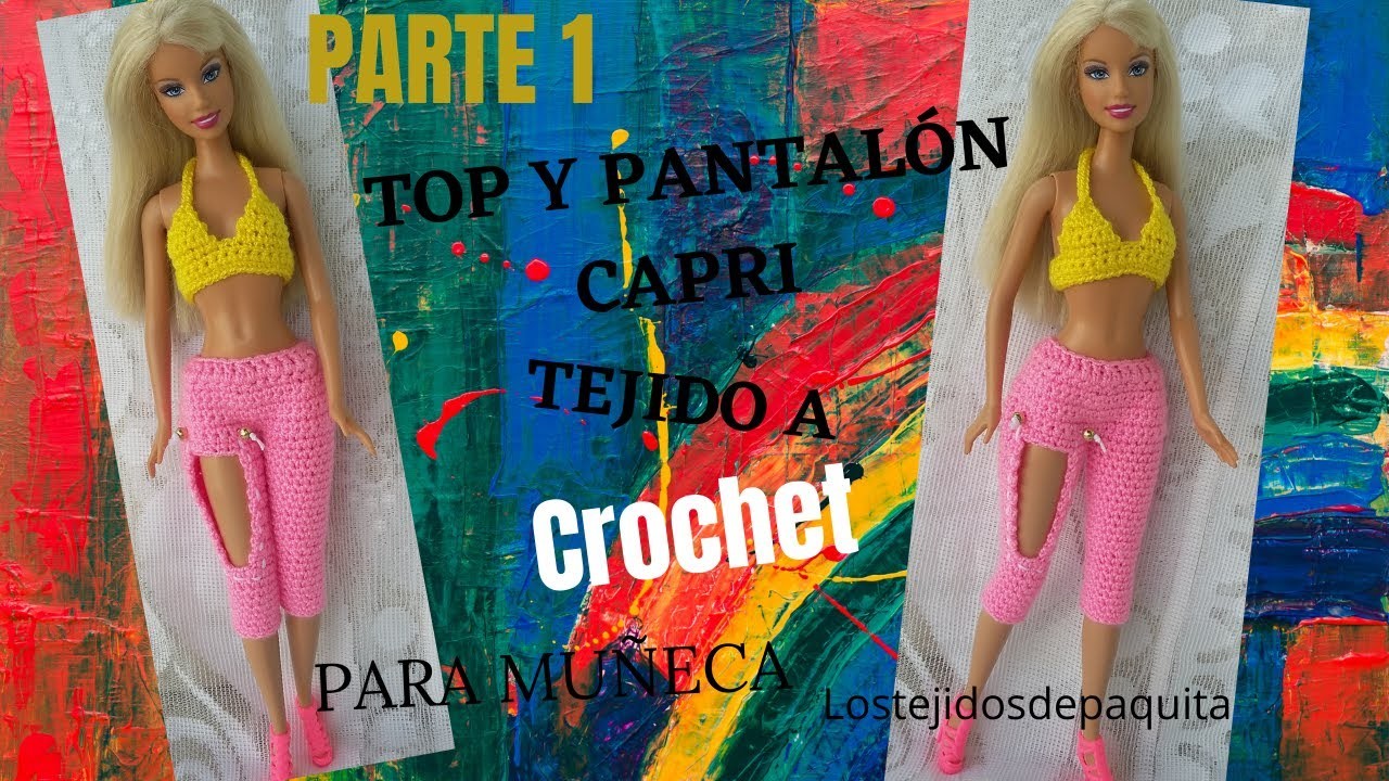 Top y Pantalón Capri tejido a crochet para muñeca