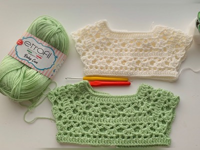 Canesu tejido a crochet para bebe 0 a 3 meses - Utilizando lana gruesa