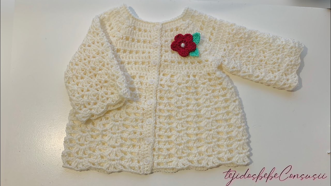 Sueter para bebe tejido a crochet talla 0 a 3 meses - Facil y rapido | Tejidosbebe