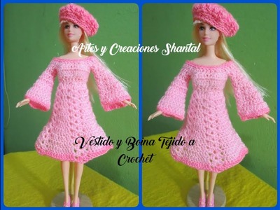 Vestido y Boina Rosado Tejido a Crochet