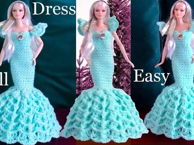 Como hacer Vestidos para Muñecas Vestido elegante para fiestas tejido a crochet