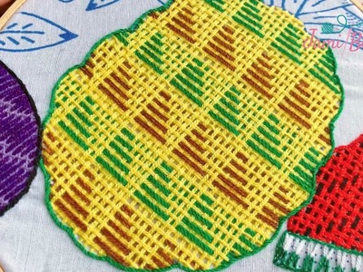 176. Bordado Fantasía Piña 10. Hand Embroidery Pineapple ???? with Fantasy Stitch