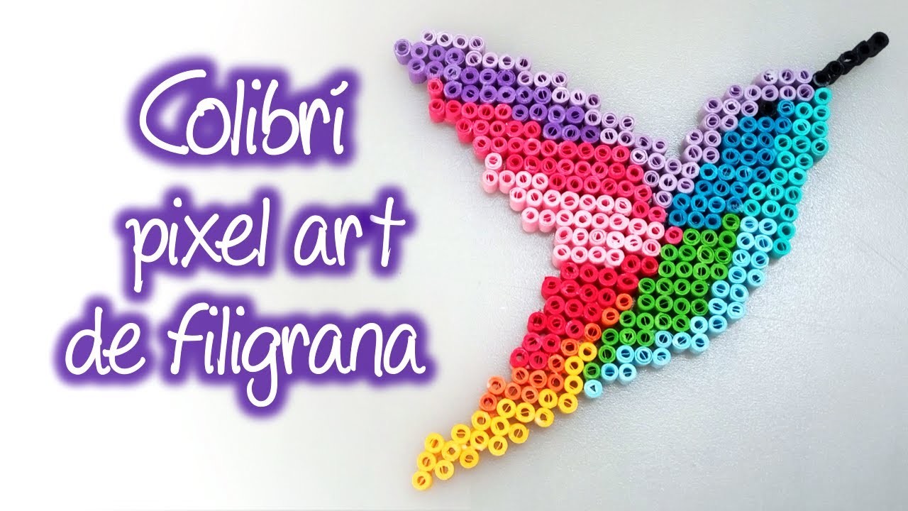 Colibrí estilo Pixel Art de filigrana, Quilling hummingbird pixel art style
