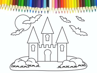 Aprender a dibujar y colorear un CASTILLO DE HALLOWEEN para niños - Dibujos para niños con Beethoven
