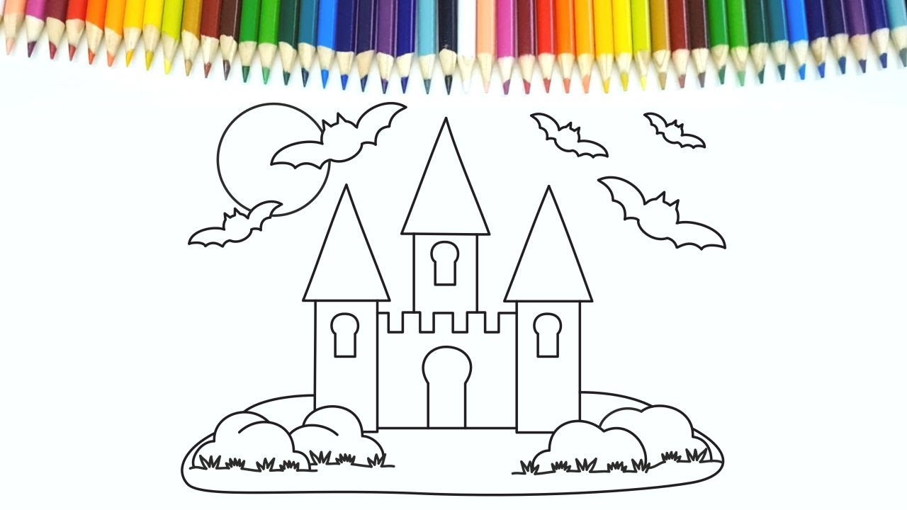 Aprender a dibujar y colorear un CASTILLO DE HALLOWEEN para niños - Dibujos para niños con Beethoven