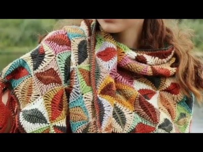 Chal con diseño de hojas tejido a crochet. (tramado muestra)
